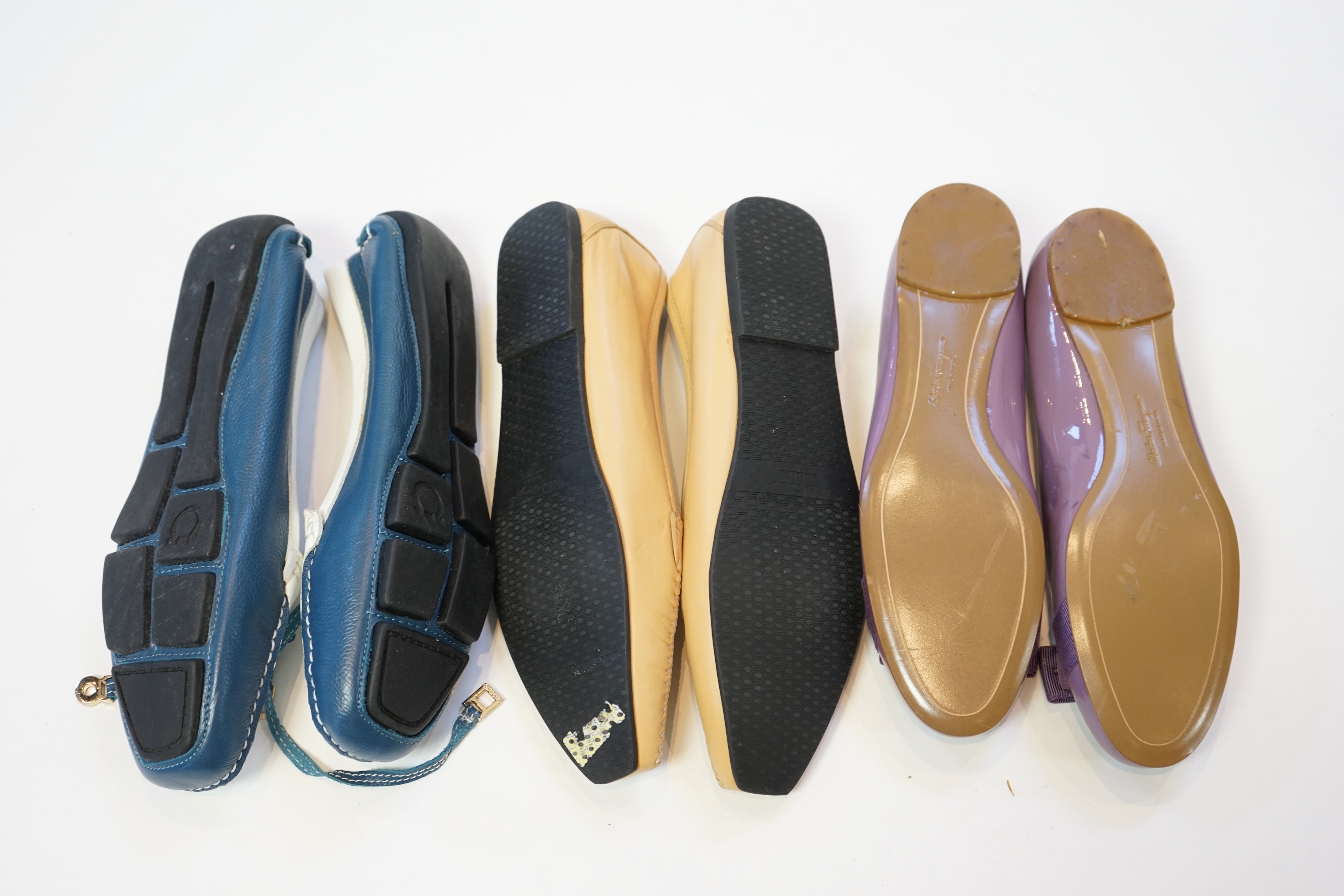 Three pairs of Salvatore Ferragamo flat lady's shoes, size EU 40/41